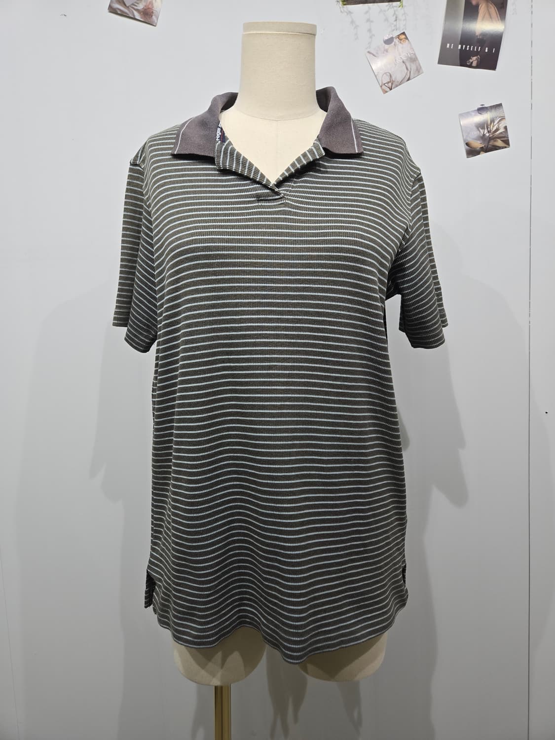 꾸레쥬 줄무늬 반팔 카라 티셔츠 브라운 상품이미지3