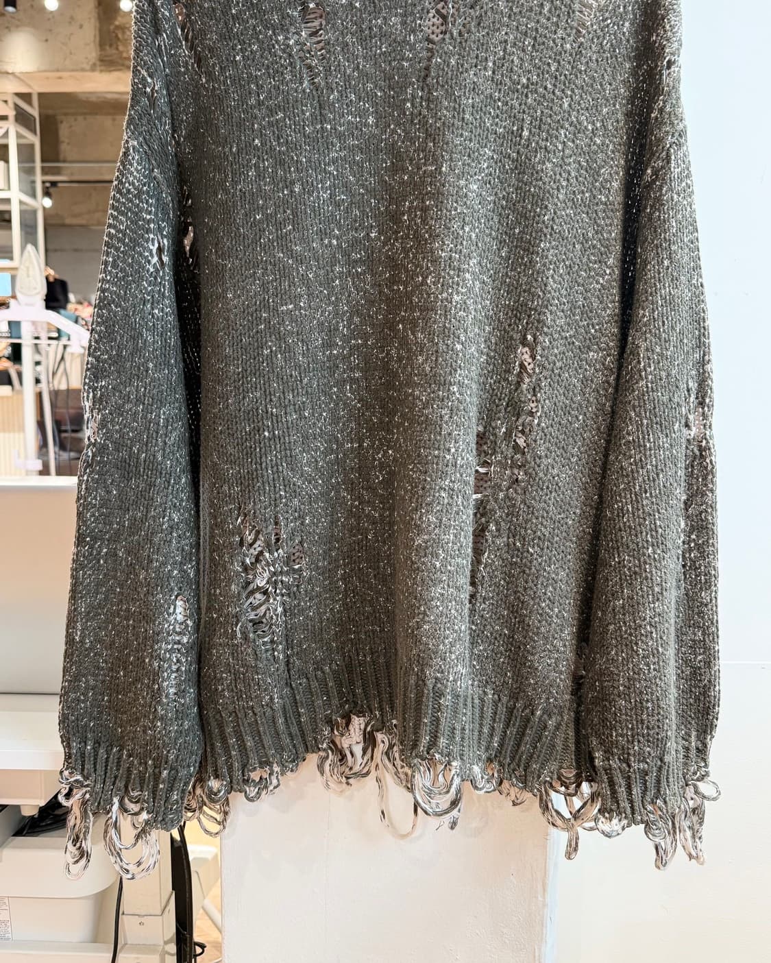 r13 카키 디스트레스드 오버사이즈 니트 상품이미지6