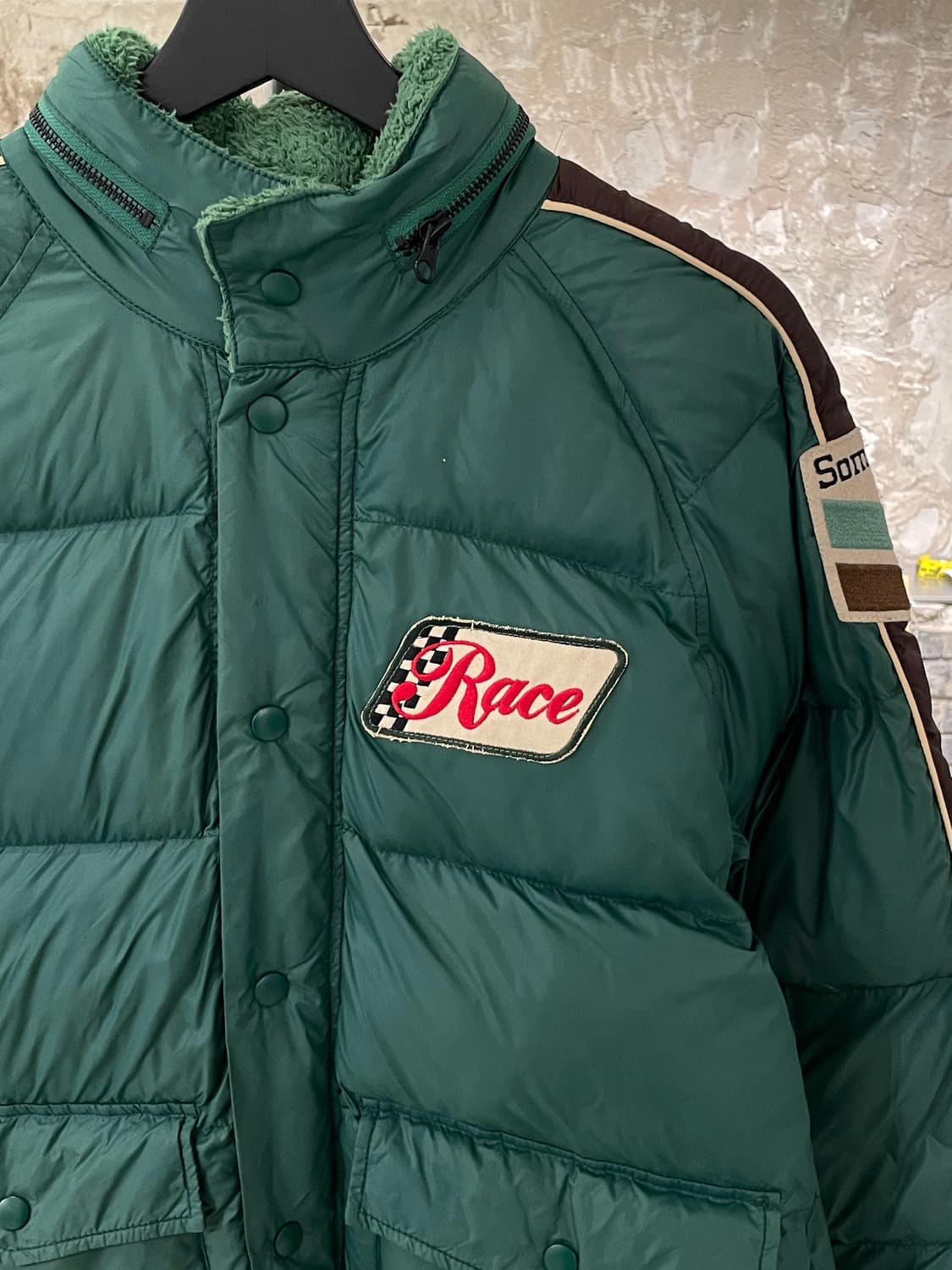 빈티지 그린 레이싱 패치 나일론 패디드 자켓 상품이미지3
