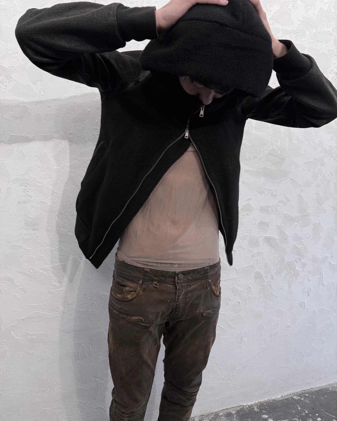 DBSS 15AW “feather to snow” 레더슬리브 봄버 상품이미지2