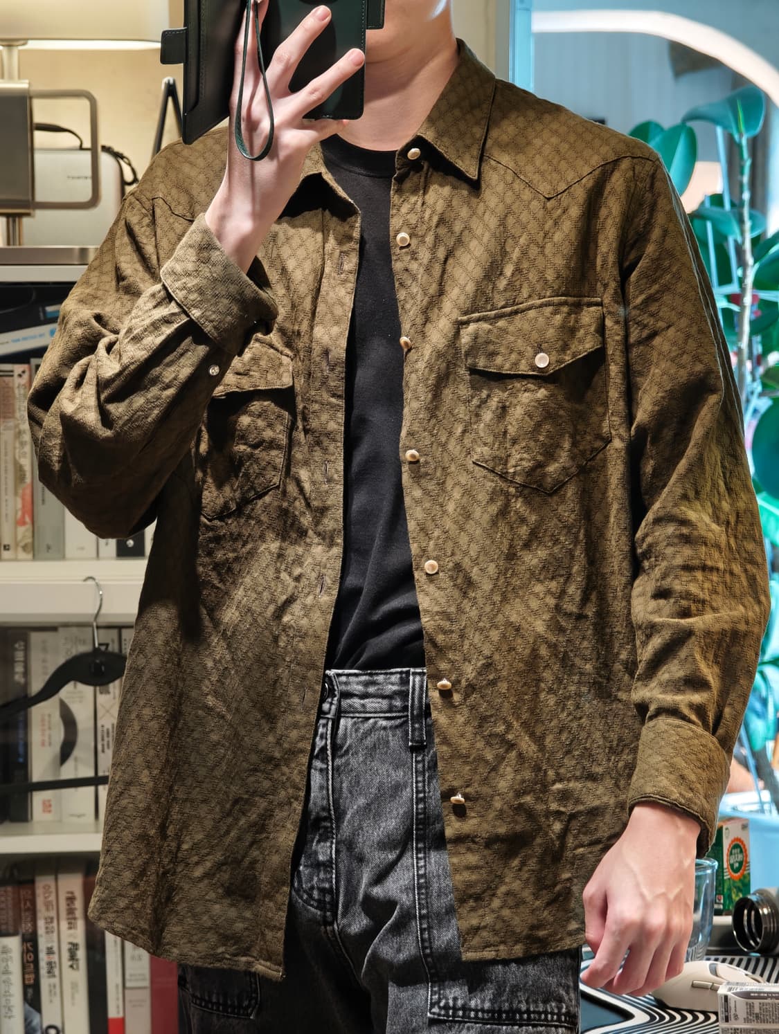 벨리에 세리프 치코 셔츠 자카드 카키 04사이즈 상품이미지1