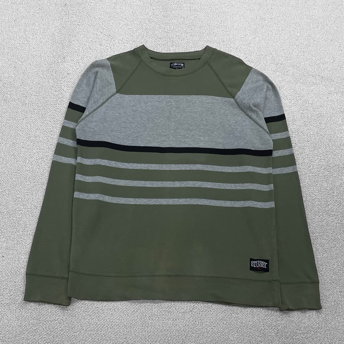 스투시 Stussy 00s 스트라이프 맨투맨 카키 상품이미지1