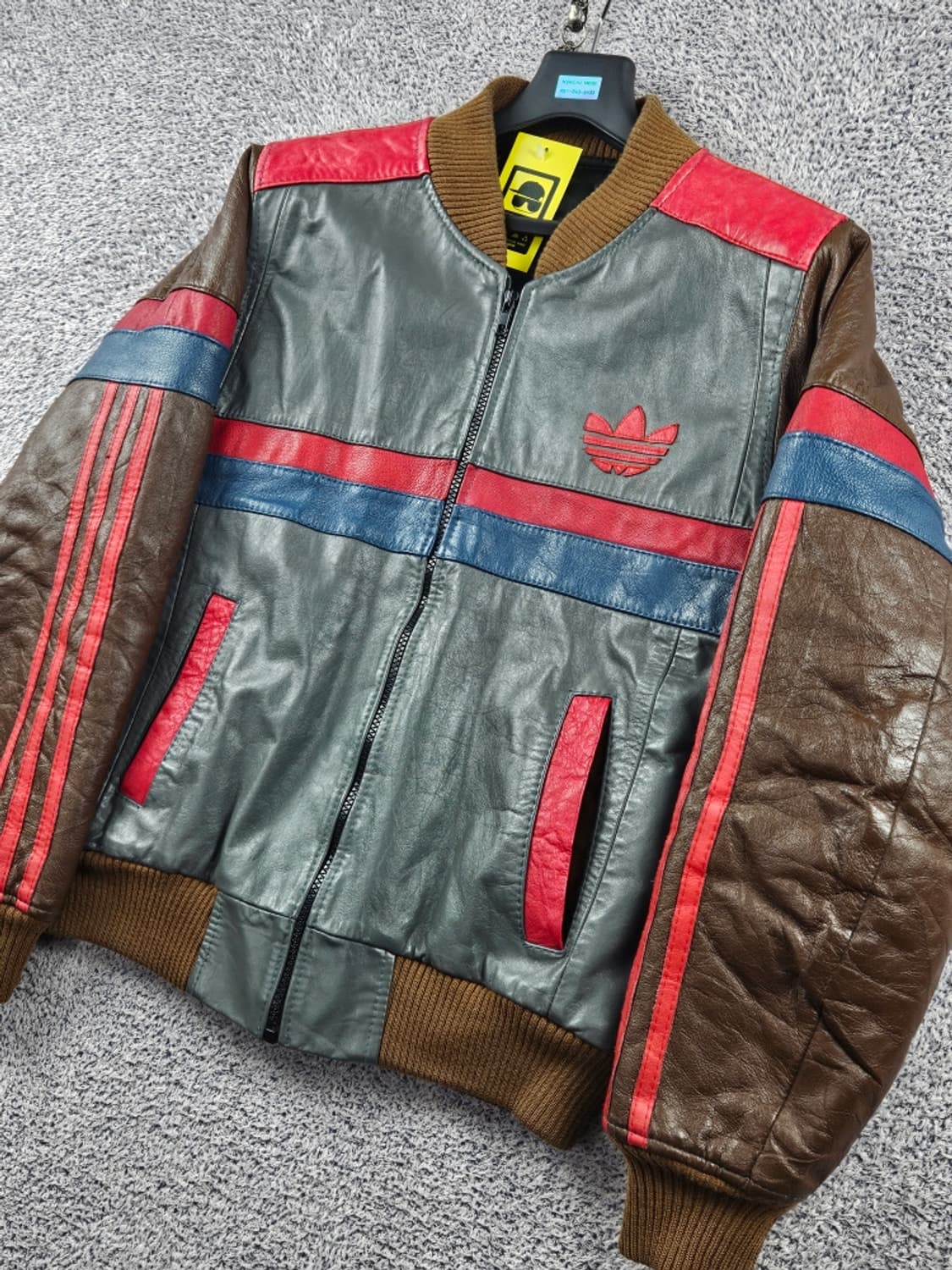 80's 아디다스 빈티지 파이어버드 레더 봄버 자켓 (M추정)/11365 상품이미지4