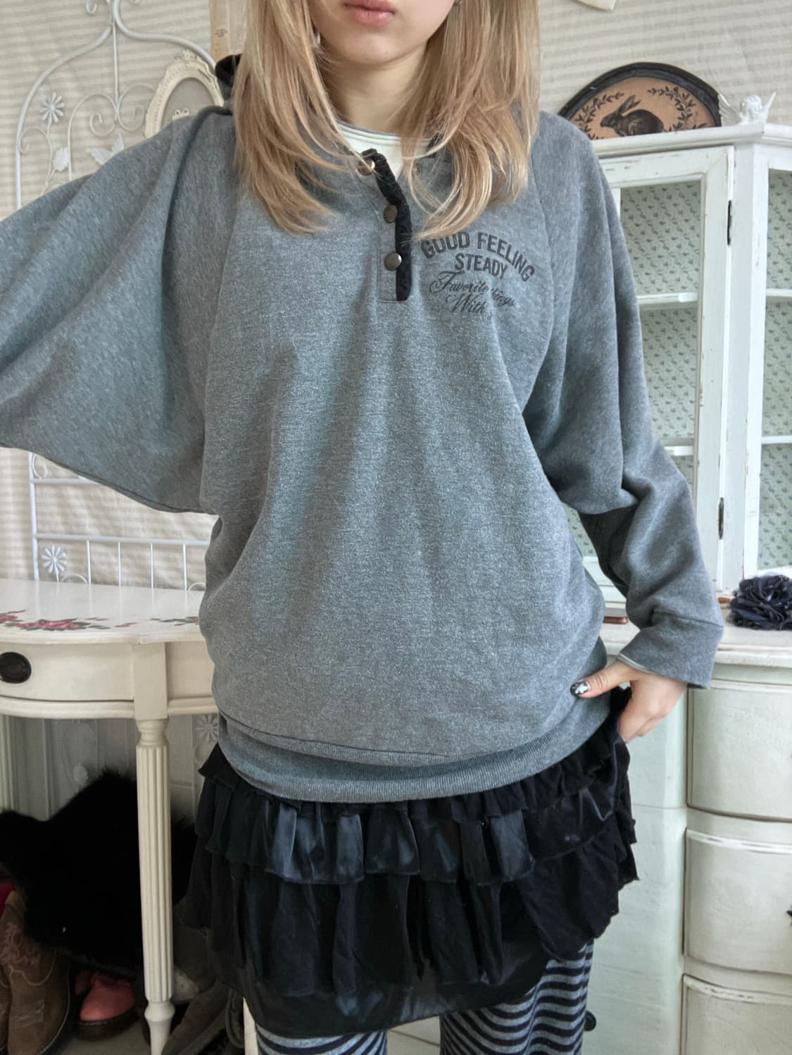 일본빈티지 스컬 후드 가오리핏 후드티 상품이미지3