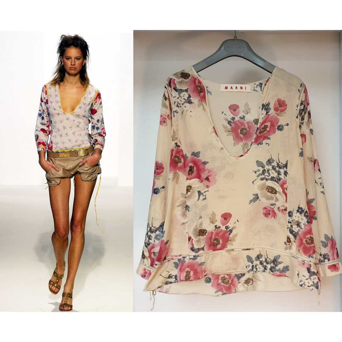 명품 MARNI 마르니 쇼라인 빈티지 플라워패턴 시어코튼 튜닉 블라우스 상품이미지1