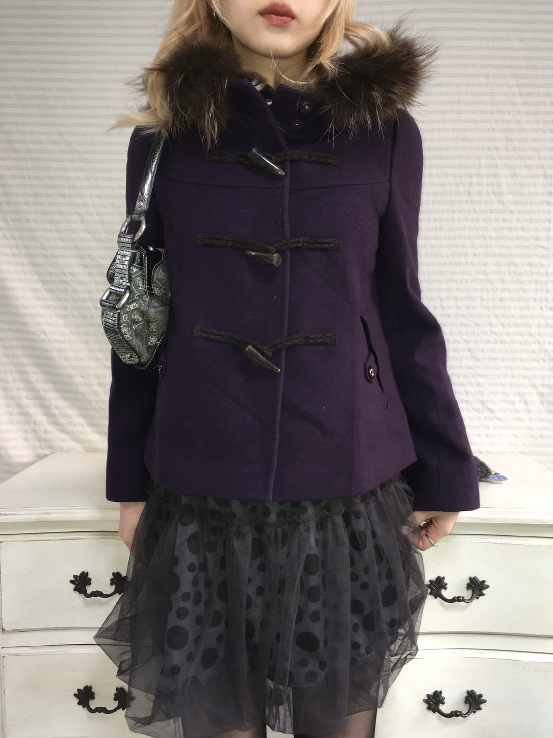 일본빈티지 퍼플 더플 하프코트 상품이미지1