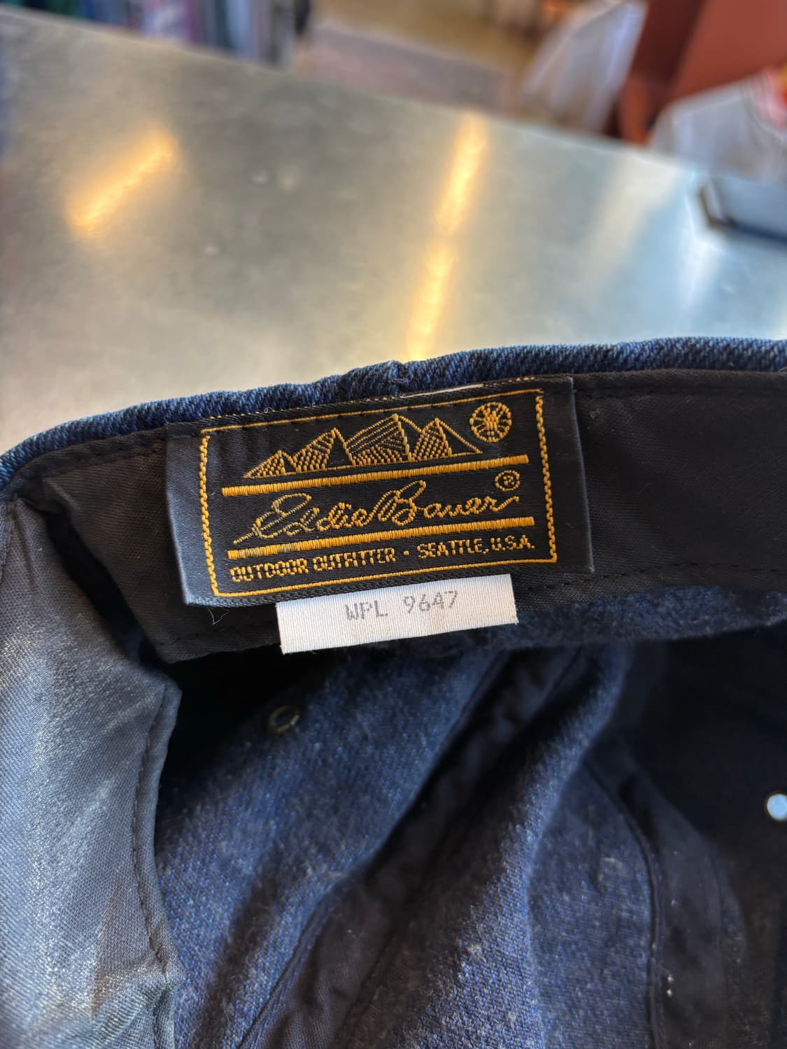 90s USA 에디바우어 리얼 레더 데님 캡 상품이미지4