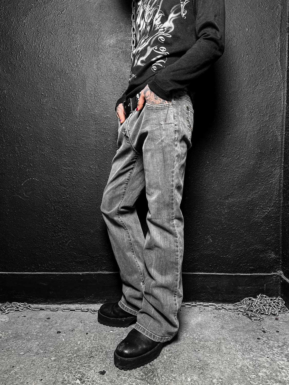 Grey Vintage Wash Bootcut Denim 상품이미지1