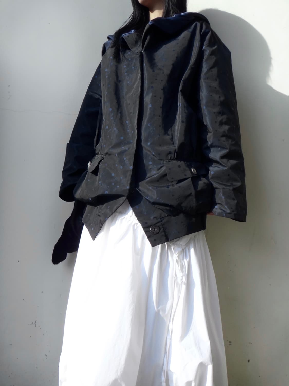 Dot glossy paded jacket / navy 상품이미지7