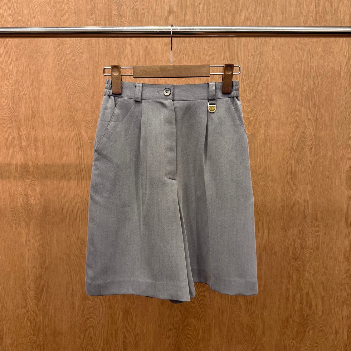 끌로에 하프 팬츠 슬랙스 핀턱 와이드핏 디테일 밴딩 반바지 그레이 상품이미지2