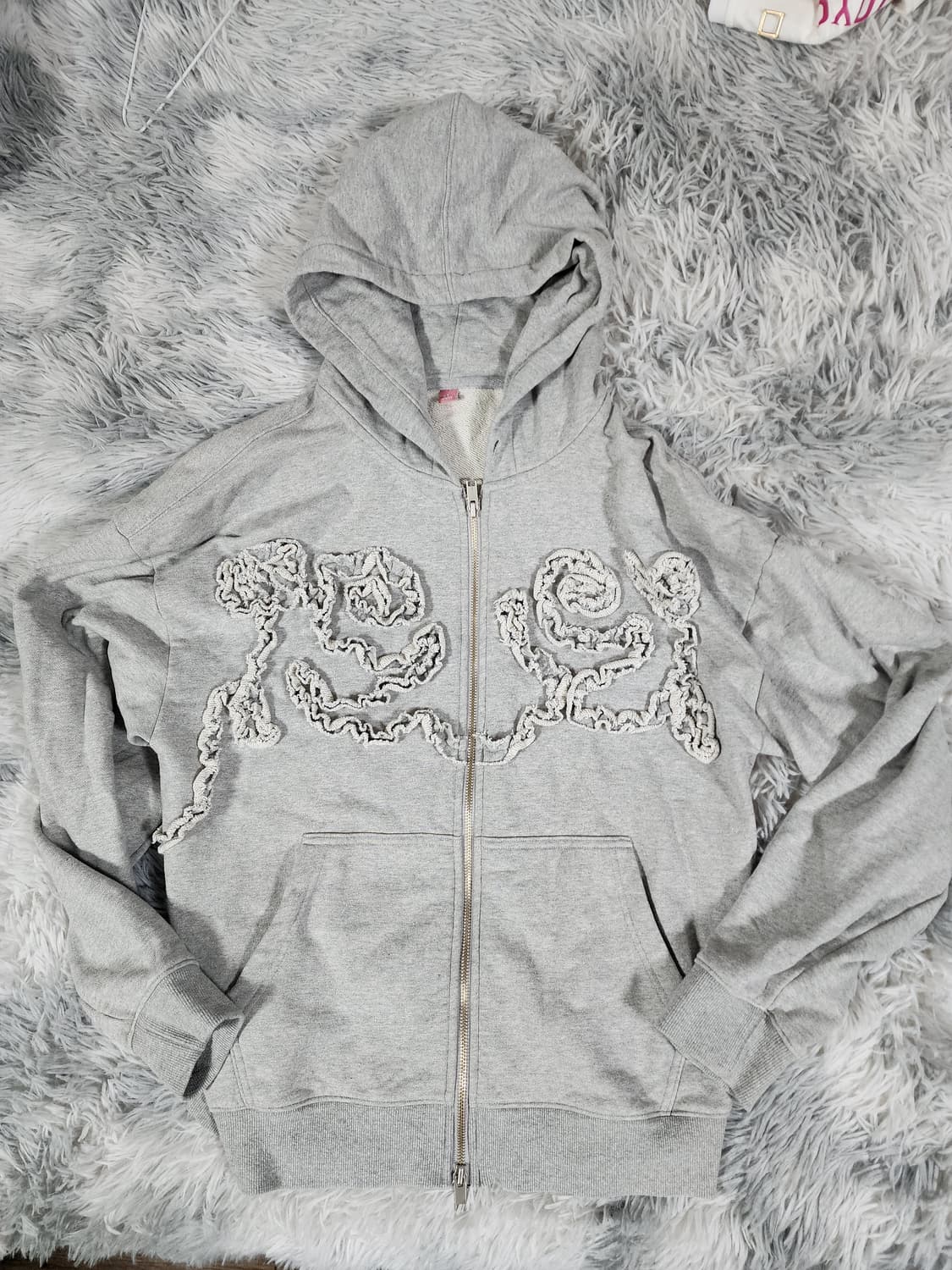 시눈 로즈 프릴 후드 집업 멜란지 그레이 상품이미지2