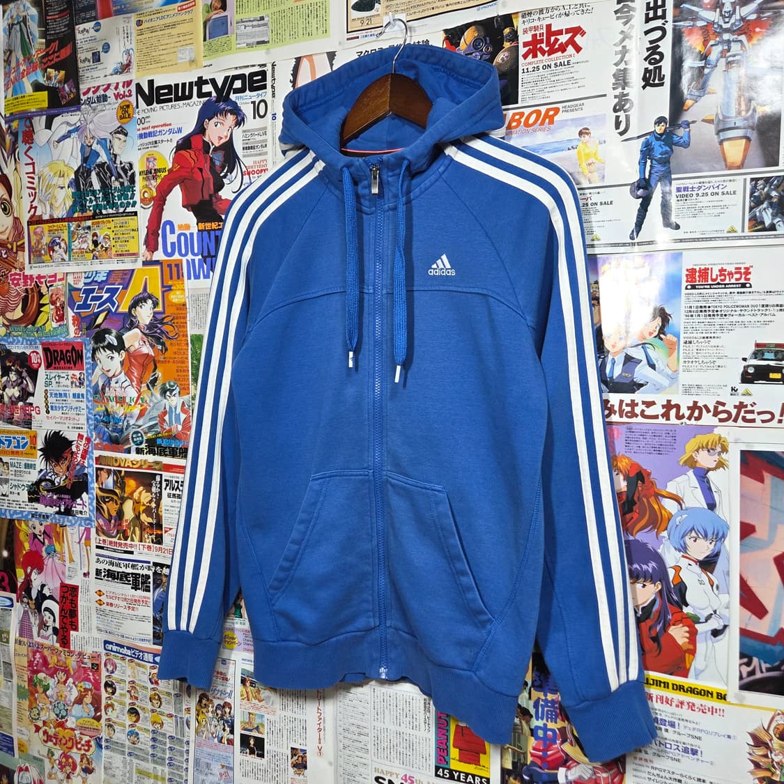 아디다스 블루 화이트 삼선 후드집업 상품이미지1