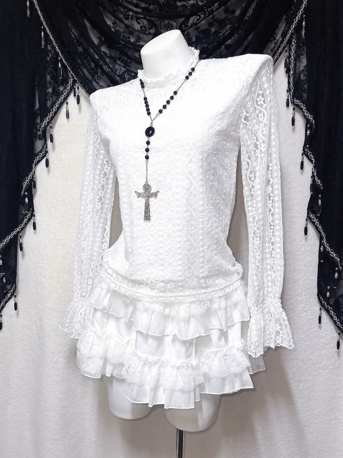 로맨틱고딕 엔젤릭 프릴레이스 시스루 블라우스 로걀탑 고스로리 페어리 핀터 상품이미지5