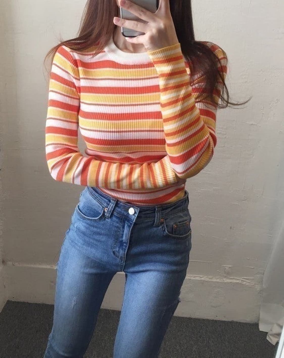 오렌지 단가라 티셔츠, 스트라이프 티셔츠 상품이미지3