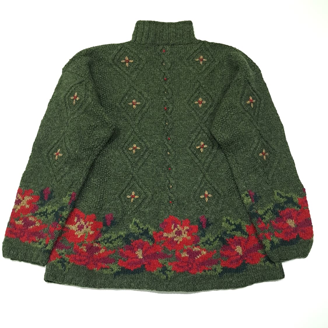 CL050 엘엘빈 퓨어울 울마크 플로럴인타르시아 그린 목넥 니트 스웨터 상품이미지7