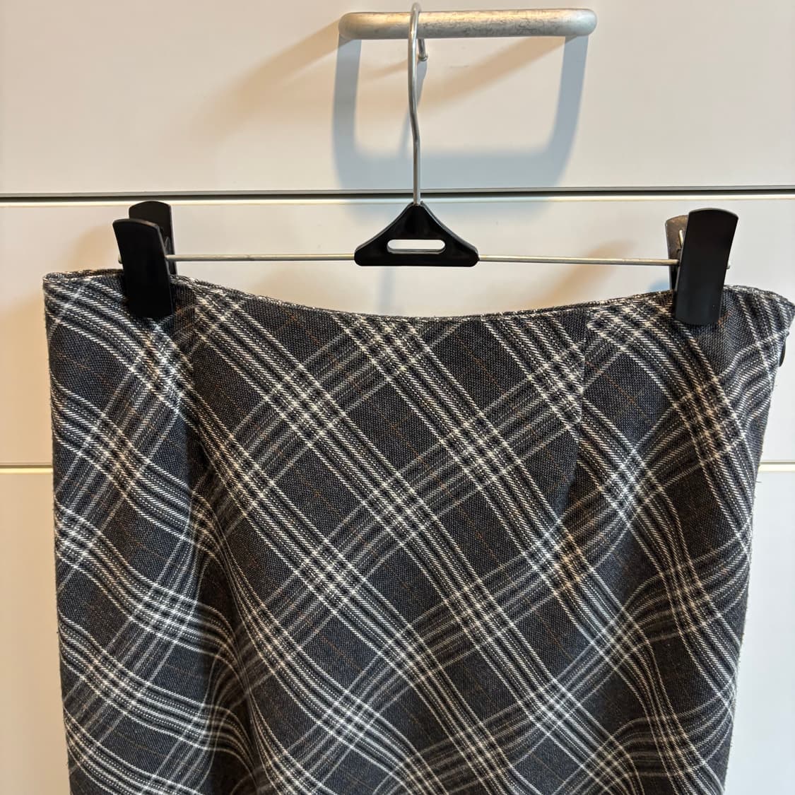 그레이 체크 모직 A라인 롱 스커트 상품이미지4