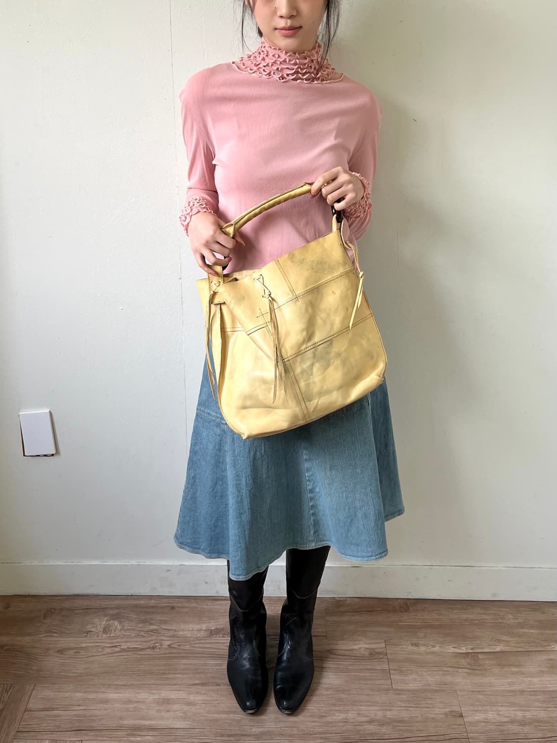 90‘s Japan vtg 내추럴 레더 쇼퍼백 상품이미지10