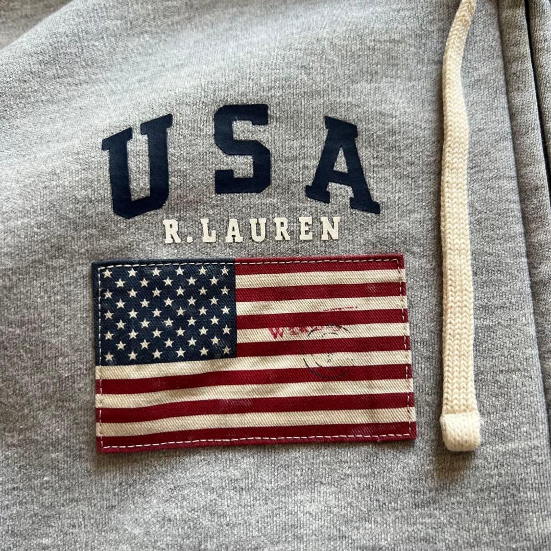 폴로 랄프 로렌 빅포니 USA 성조기 패치 기모 후드 집업 그레이 상품이미지3