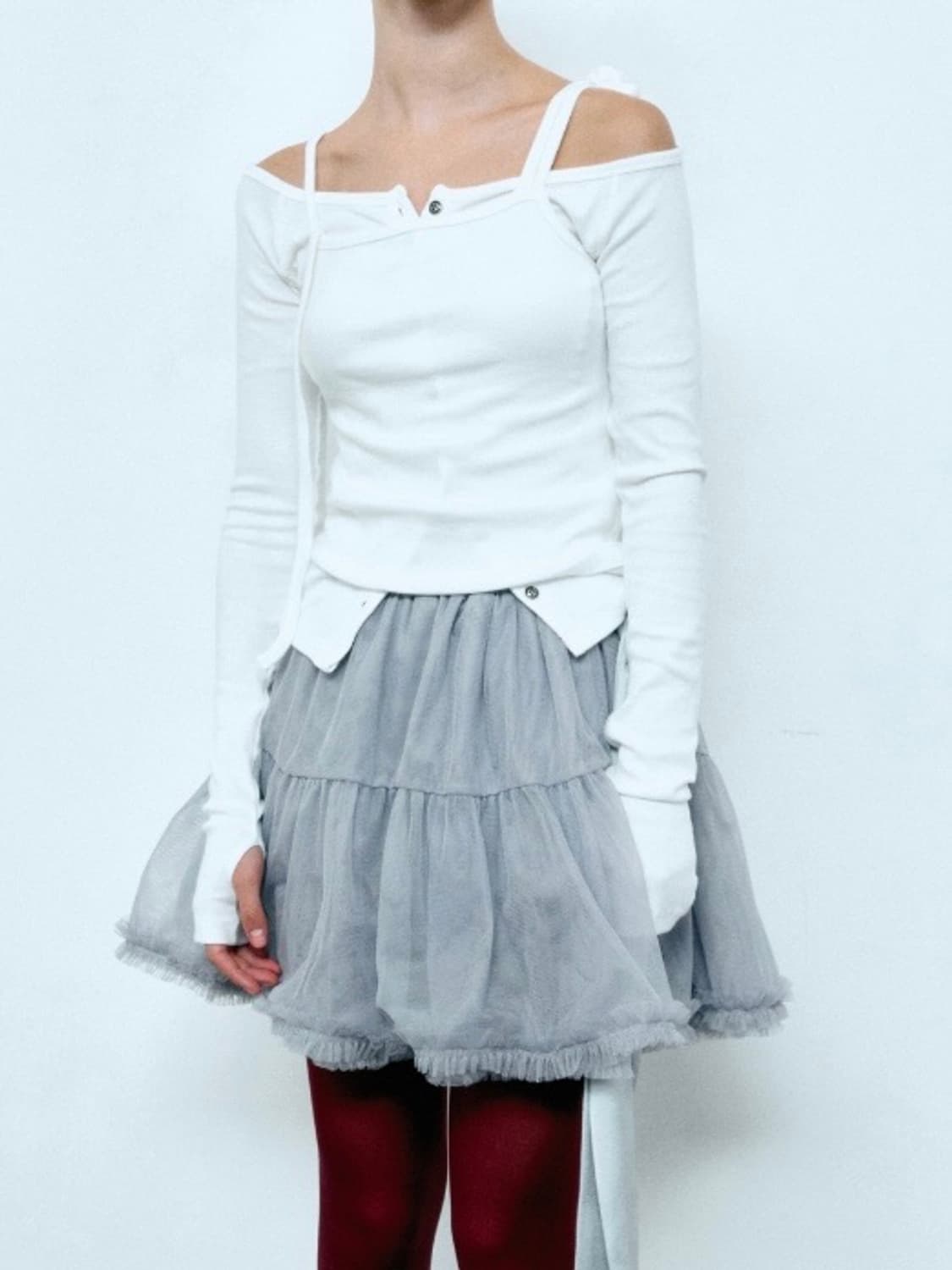 [새상품] 더오유 쉬폰 실키 타이 스커트 그레이 상품이미지1