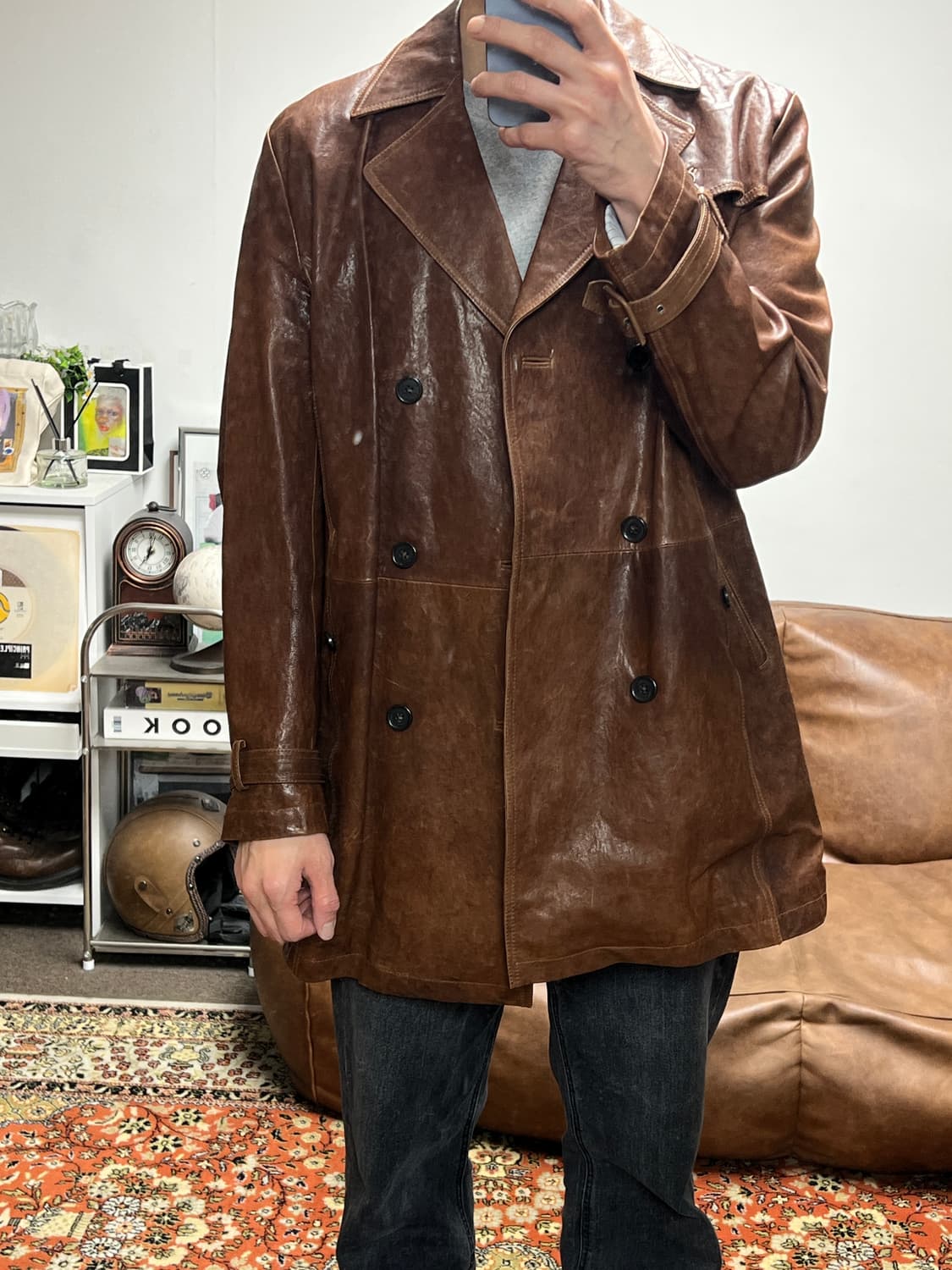 [L] 코모도 comodo 빈티지 브라운 트렌치 양가죽 레더자켓 상품이미지2