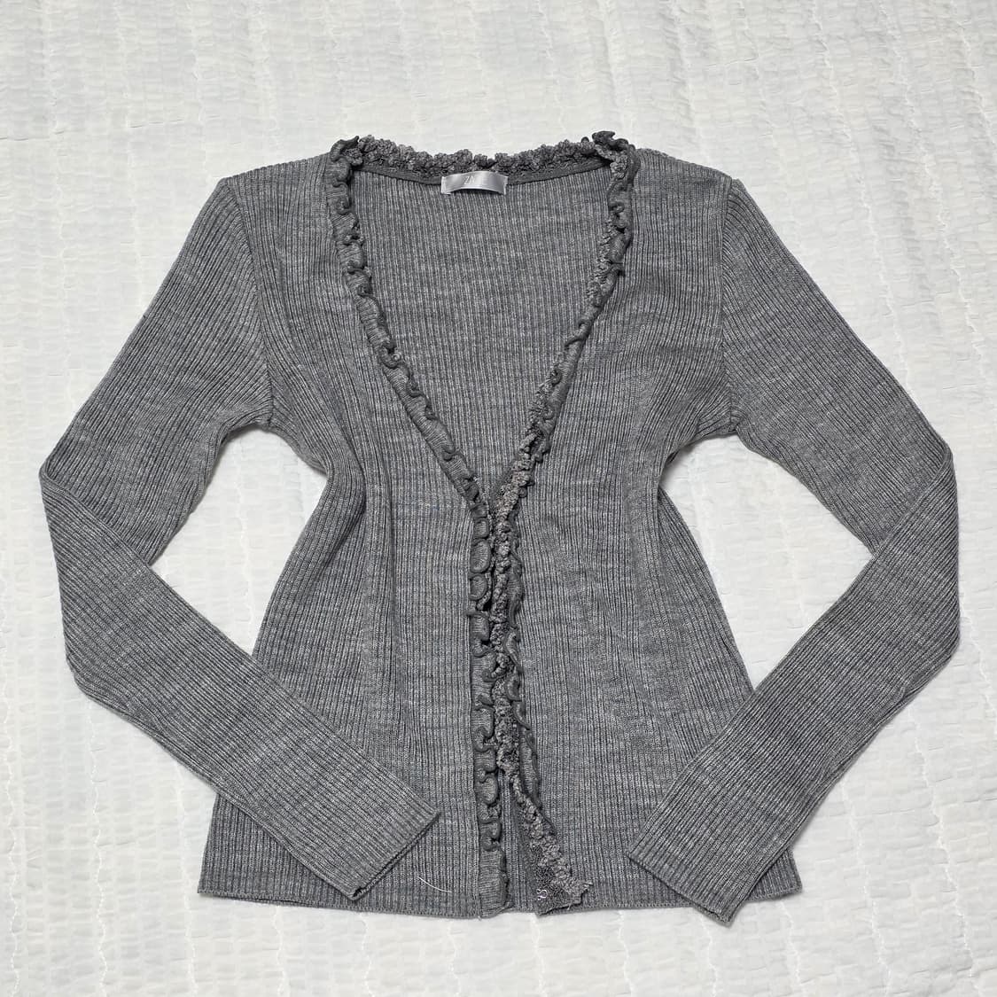 모리걸st 보헤미안 그레이 레이스 골지 레이어드 가디건 상품이미지1