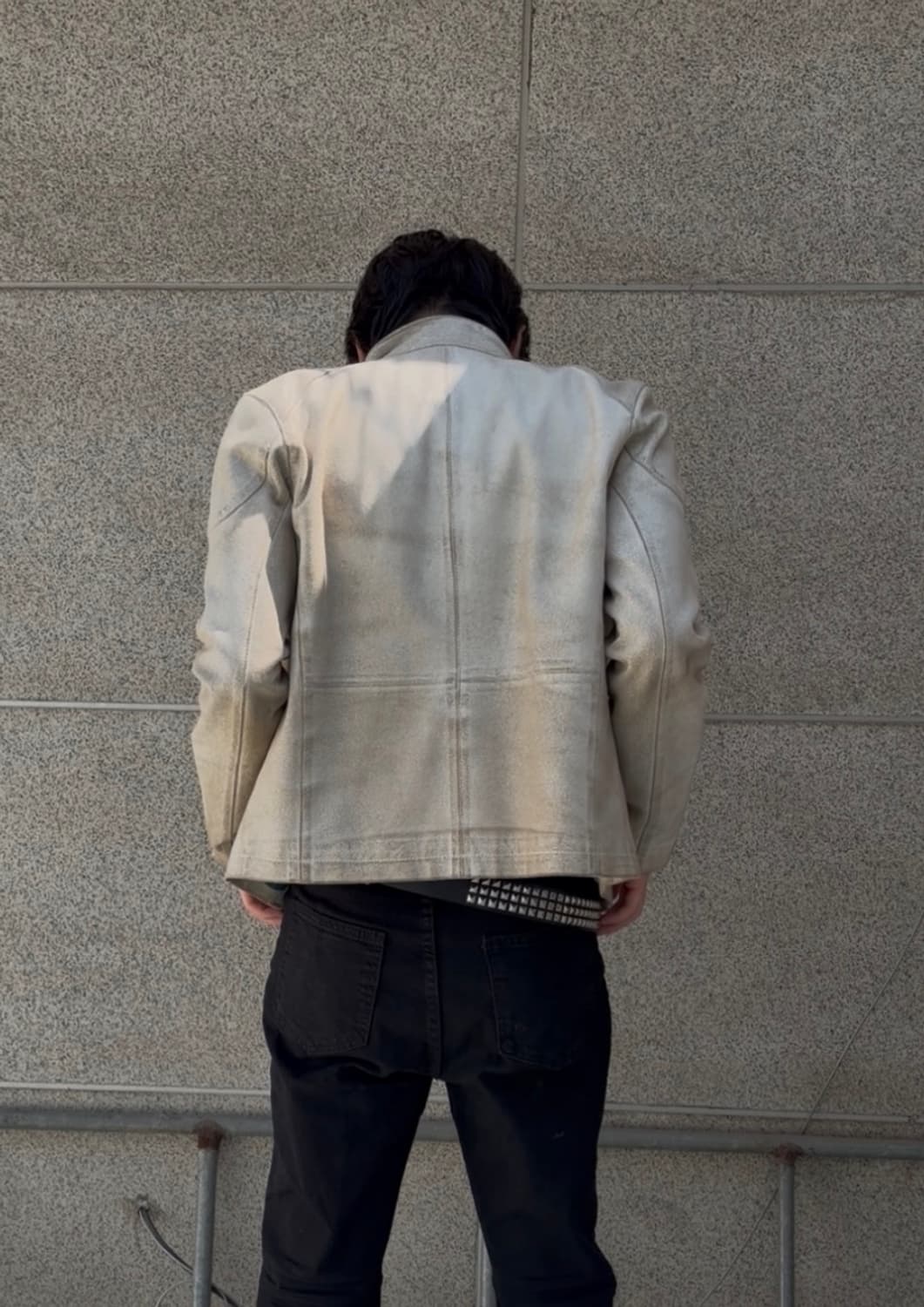 Vintage White Leather Moto Jacket  상품이미지1