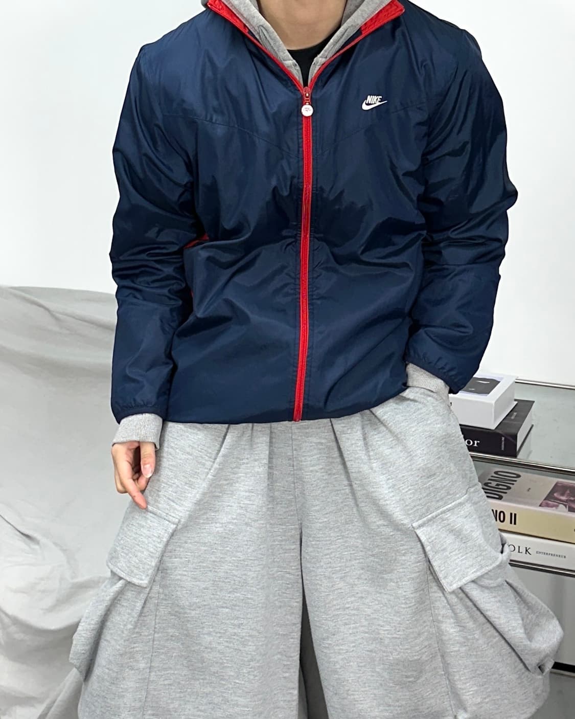 나이키 네이비 레드 빅로고 바람막이 L 상품이미지2