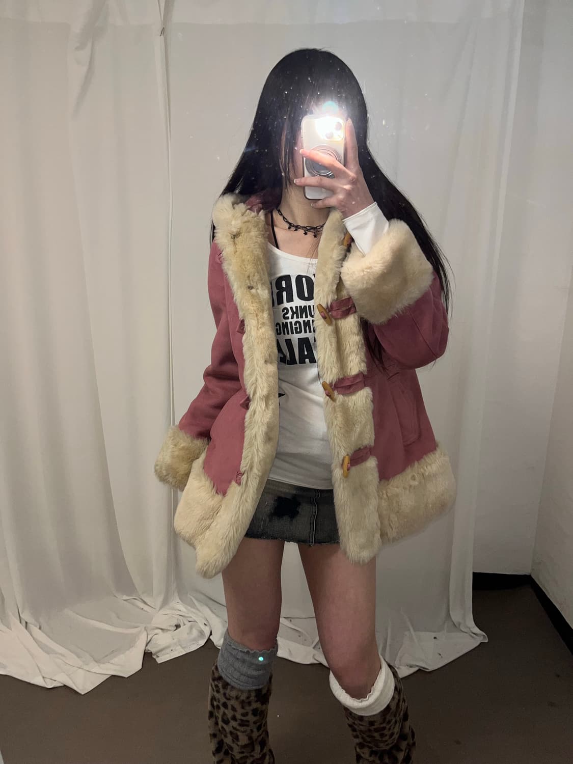 핑크 퍼트리밍 후드 떡볶이 코트 상품이미지6