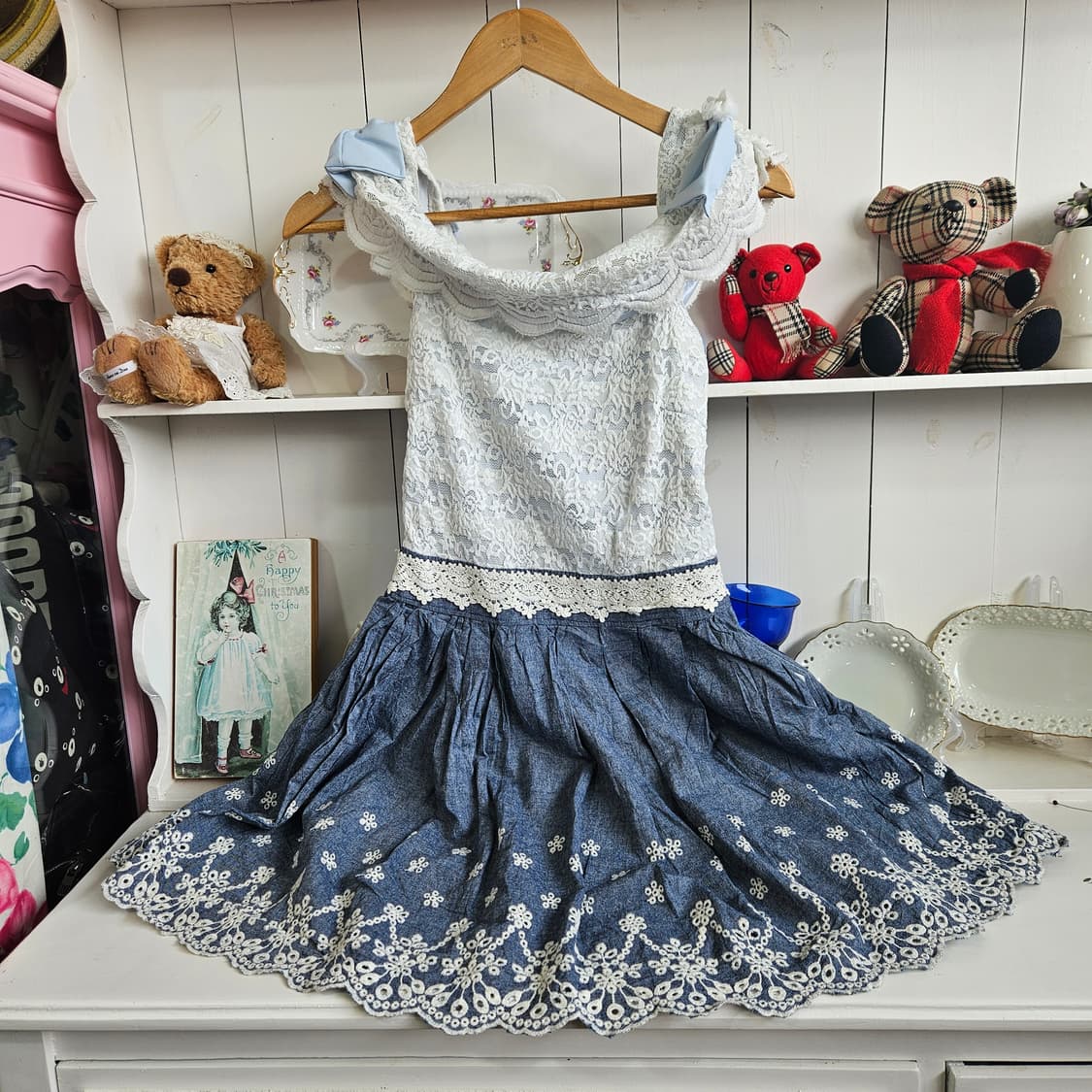 리즈리사오프숄더  레이스 데님 배색 원피스 상품이미지7