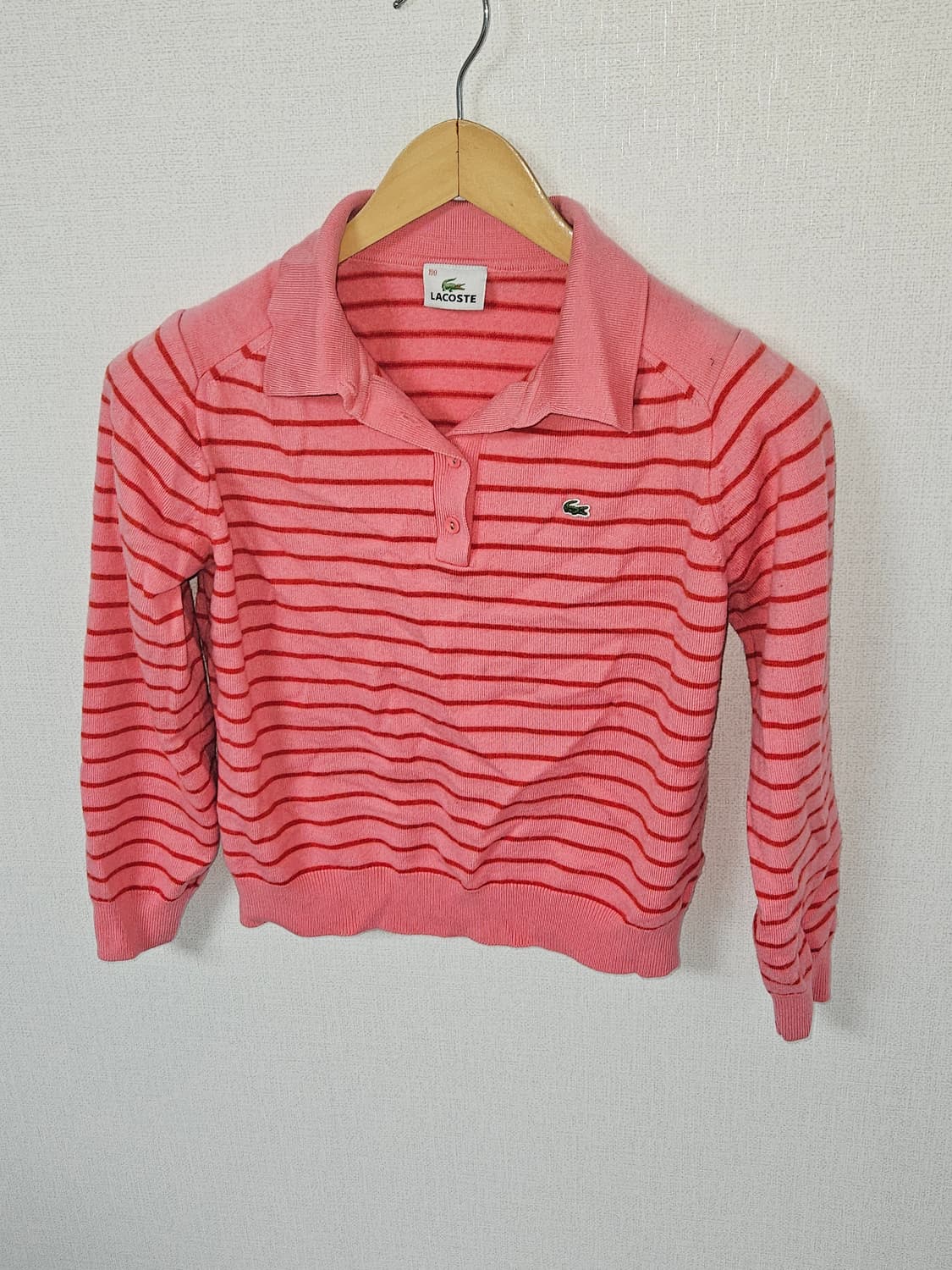 라코스테 여성 크롭 스트라이프 딸기우유 카라니트 올드스쿨 100 상품이미지2