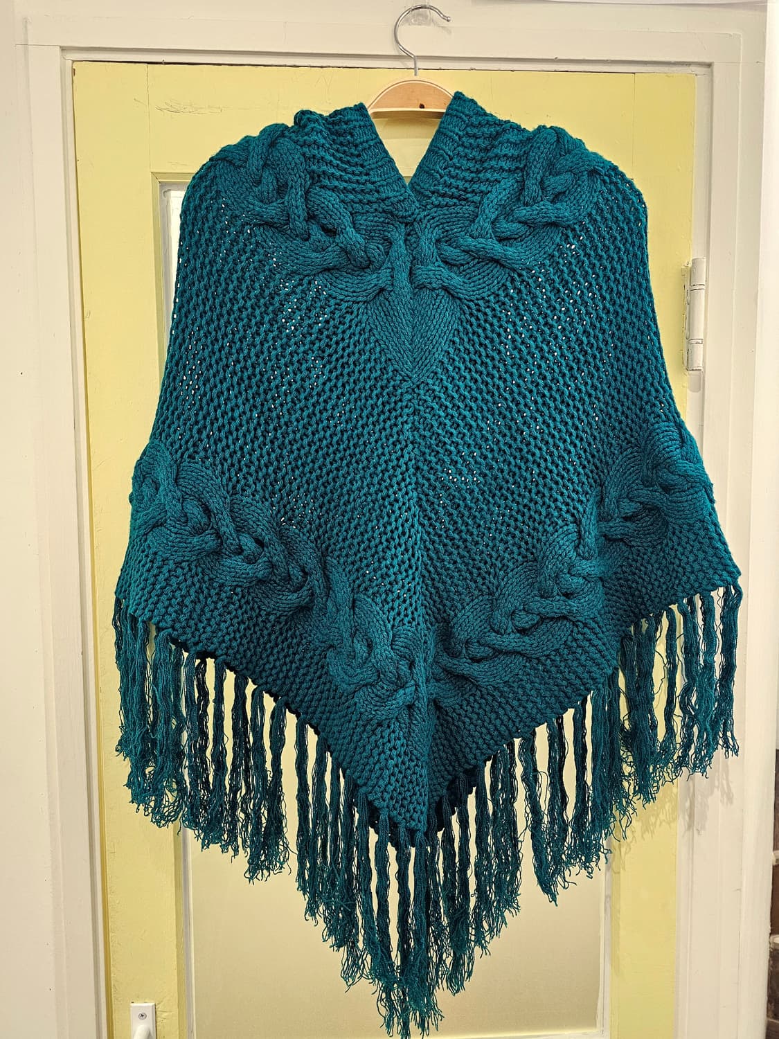 Japan 청록 니트 후드 케이프 상품이미지3