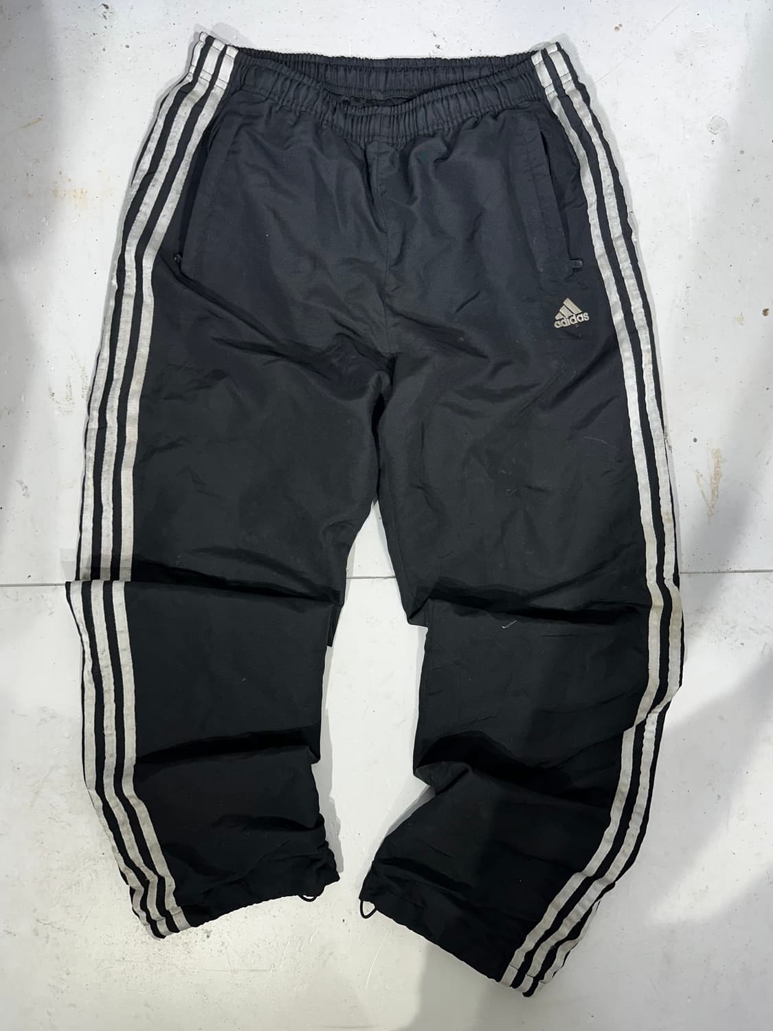 00s 아디다스 블랙 화이트 삼선 스몰 로고 와이드 트랙 팬츠 95 상품이미지4