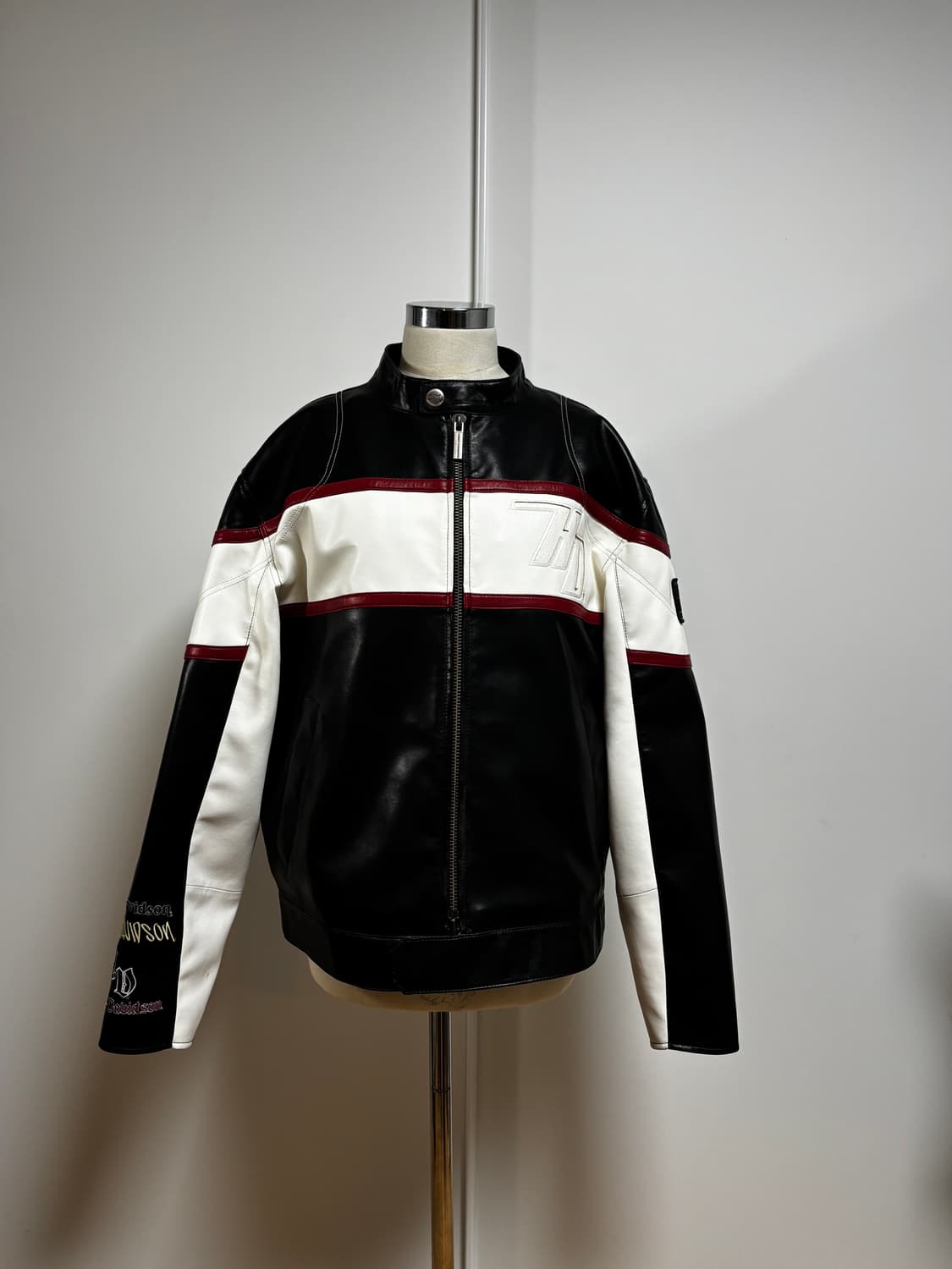 실착0회)할리데이비슨 컬렉션스 신세틱 레더 레이싱 점퍼 블랙 상품이미지3