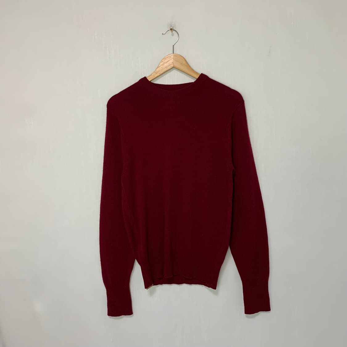 빈티지 캐시미어 100% 니트 스웨터 라운드넥 버건디 상품이미지1