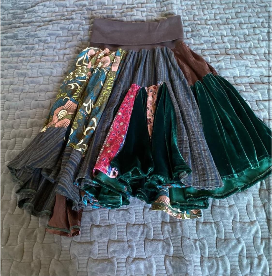 빈티지 패치워크 벨벳 스커트 상품이미지1