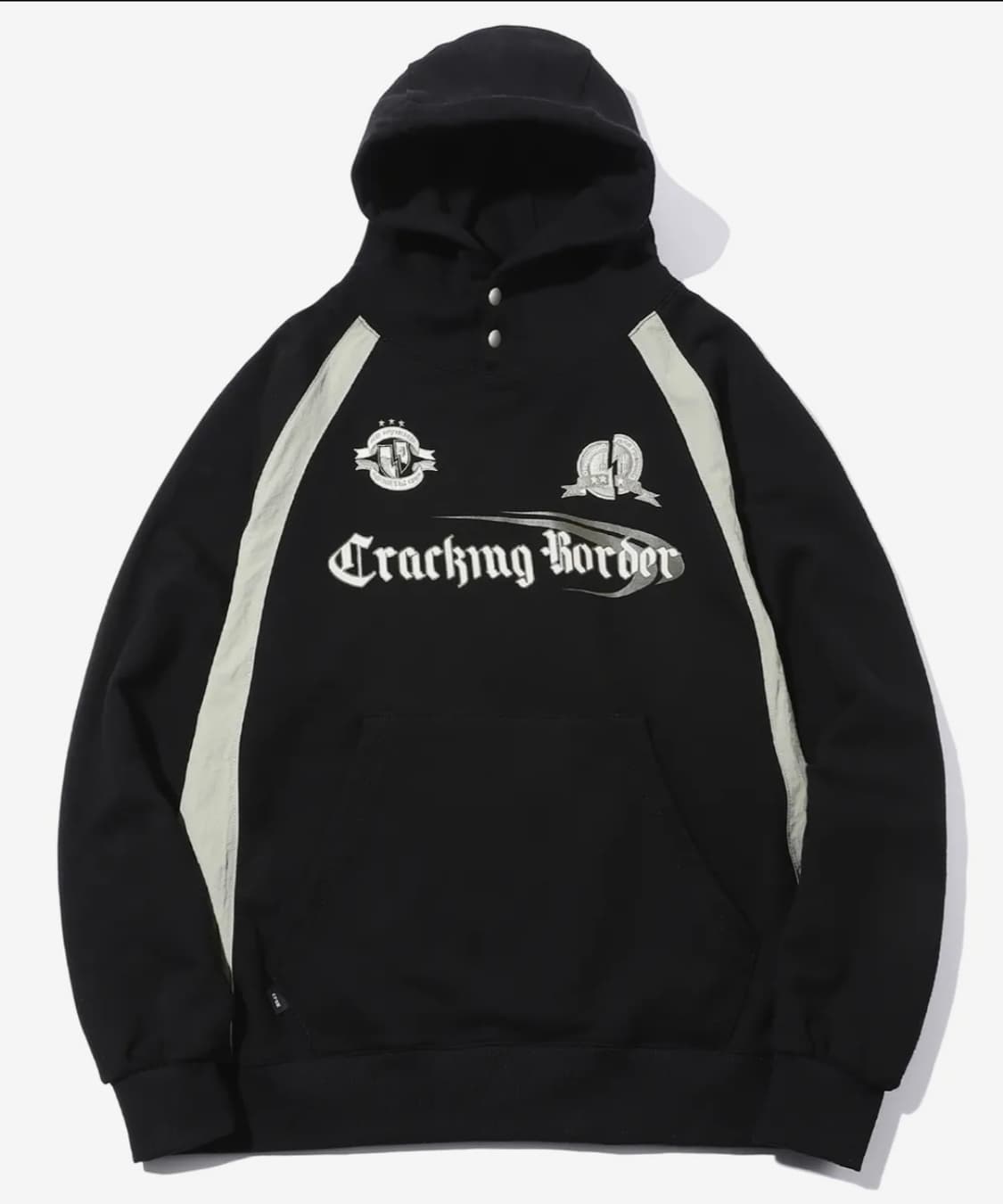 꼼파뇨 크래킹 스냅 래글런 후드티 블랙 상품이미지1