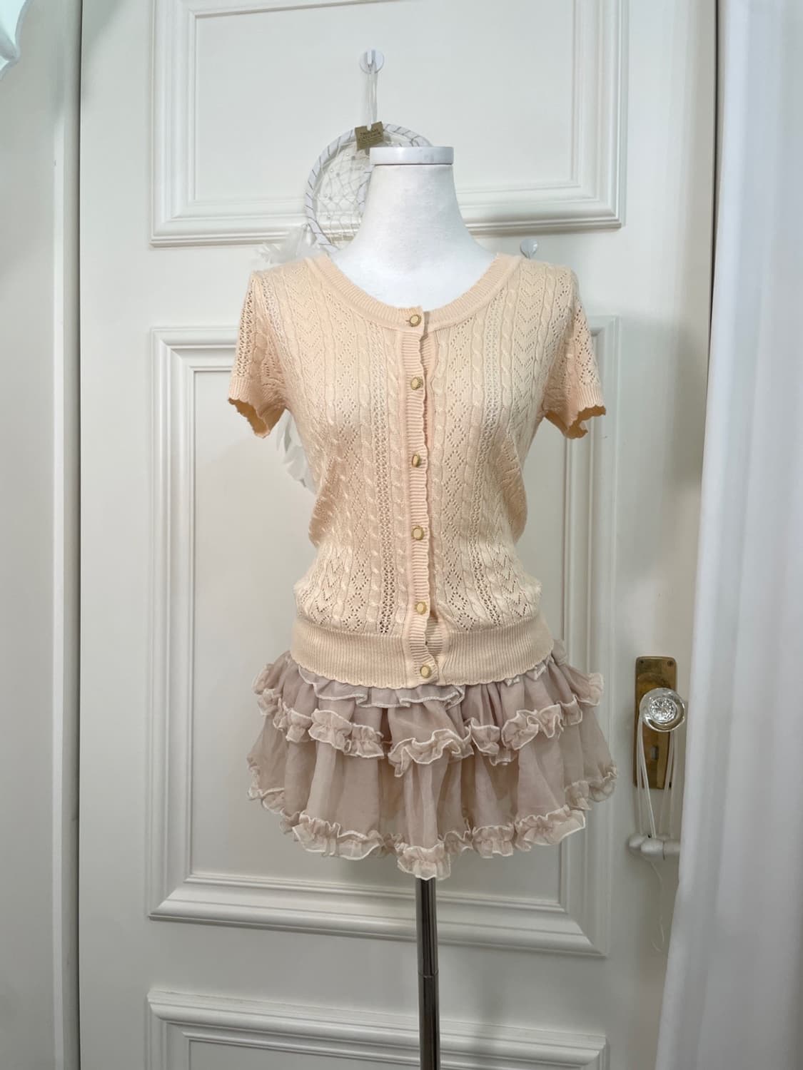 coral crochet half knit cardogan(size-S) 상품이미지1