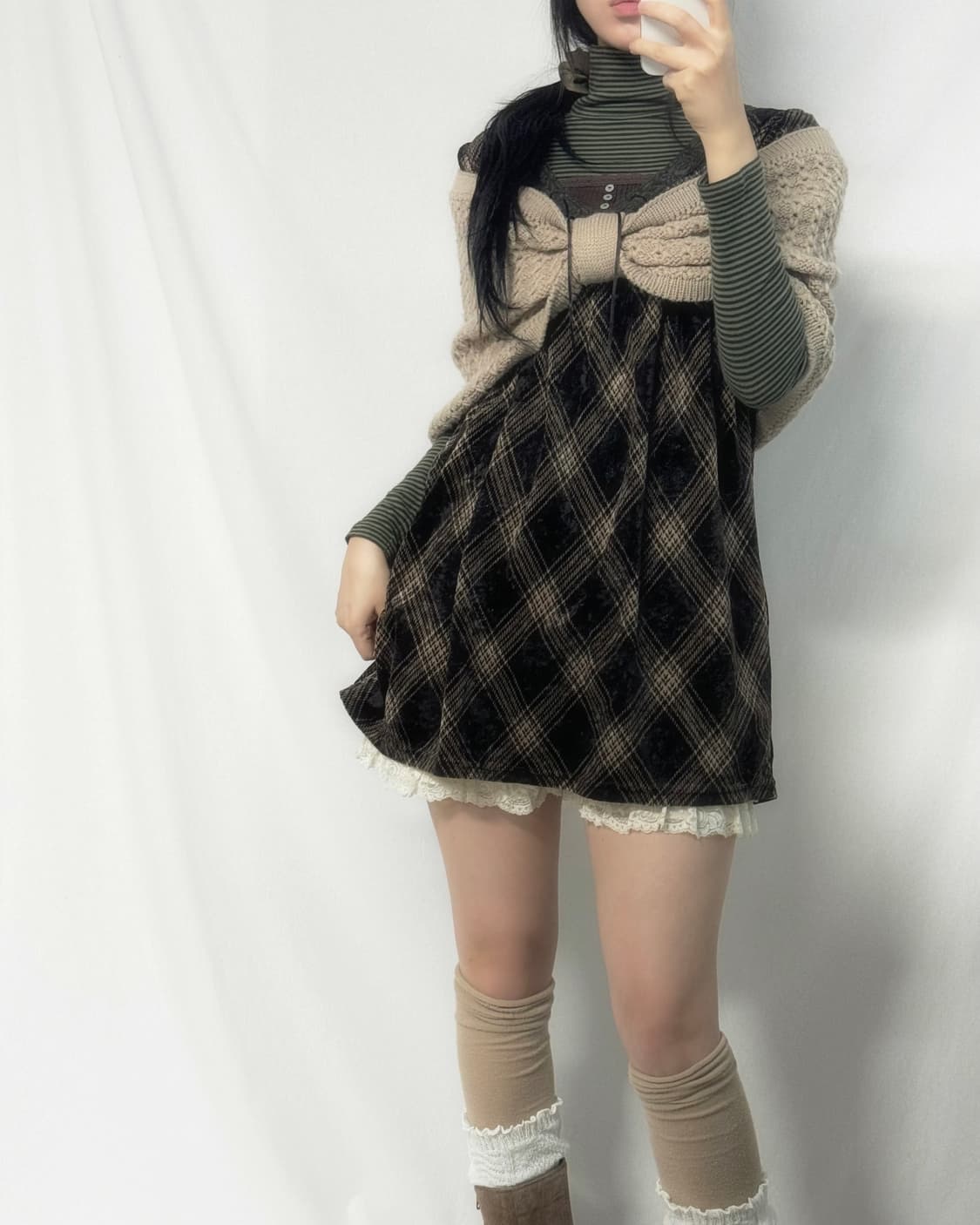 리본 모티프 니트 케이프 상품이미지1