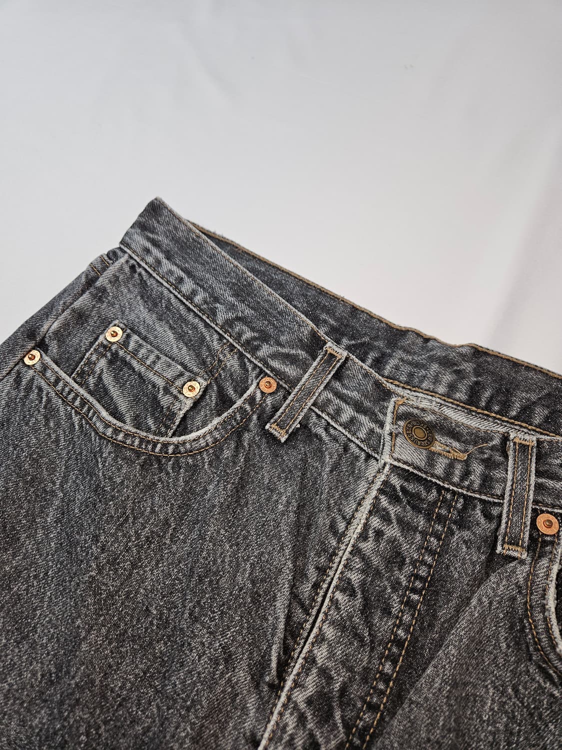 90s 리바이스 615 오렌지탭 워싱 데님팬츠 흑청 블랙 진 32 상품이미지4