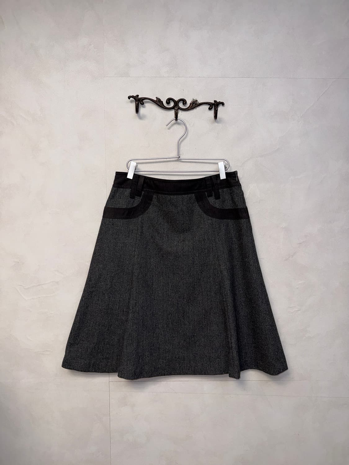 Charcoal wool pleats flare skirt 상품이미지1