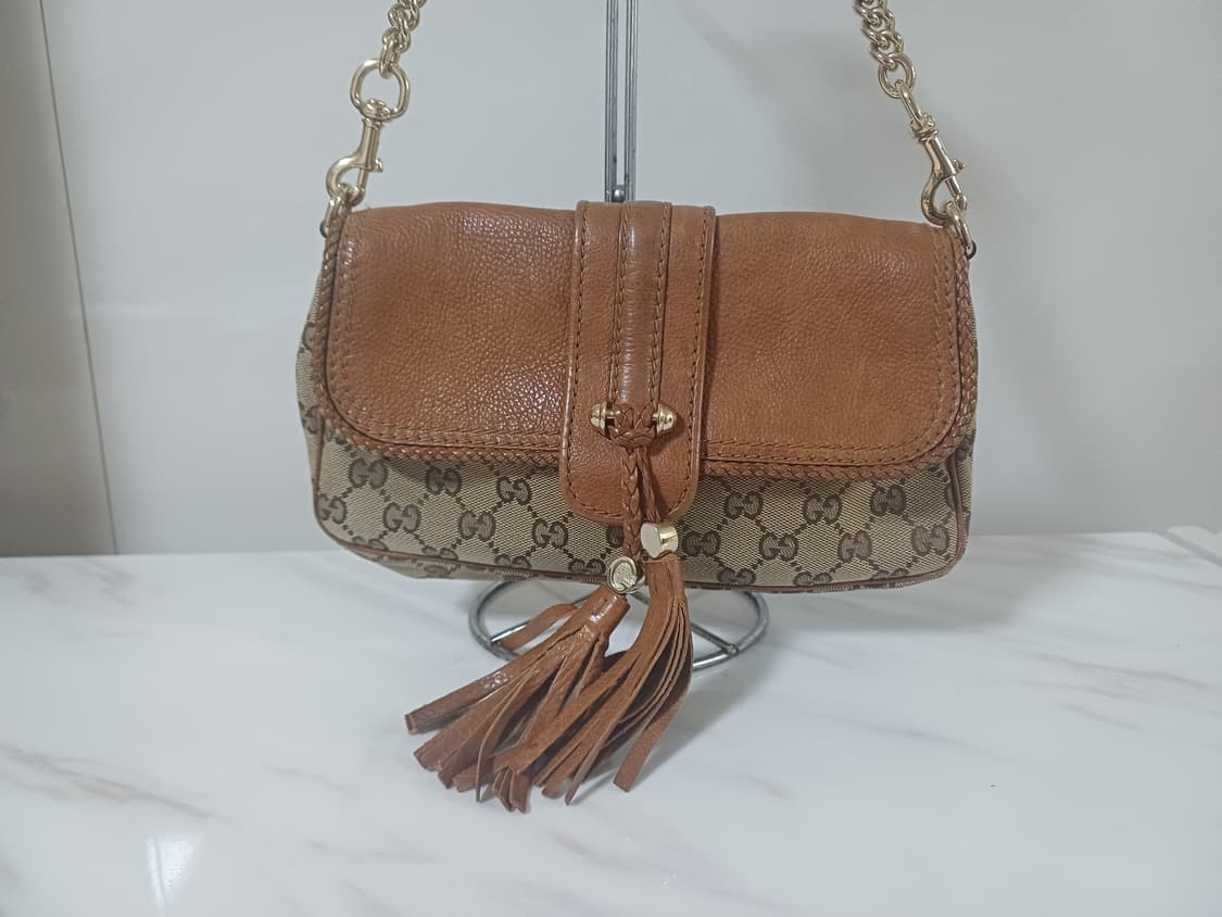 구찌 마라케시 GG 무늬 핸드백 체인 숄더 베이지 라이트 브라운 가죽 상품이미지2