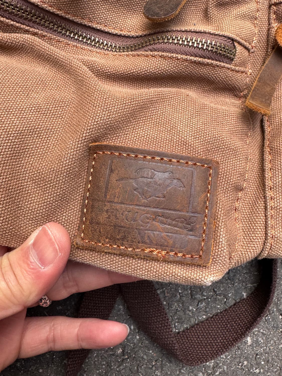 빈티지 레더 디테일 캔버스 백팩  상품이미지3