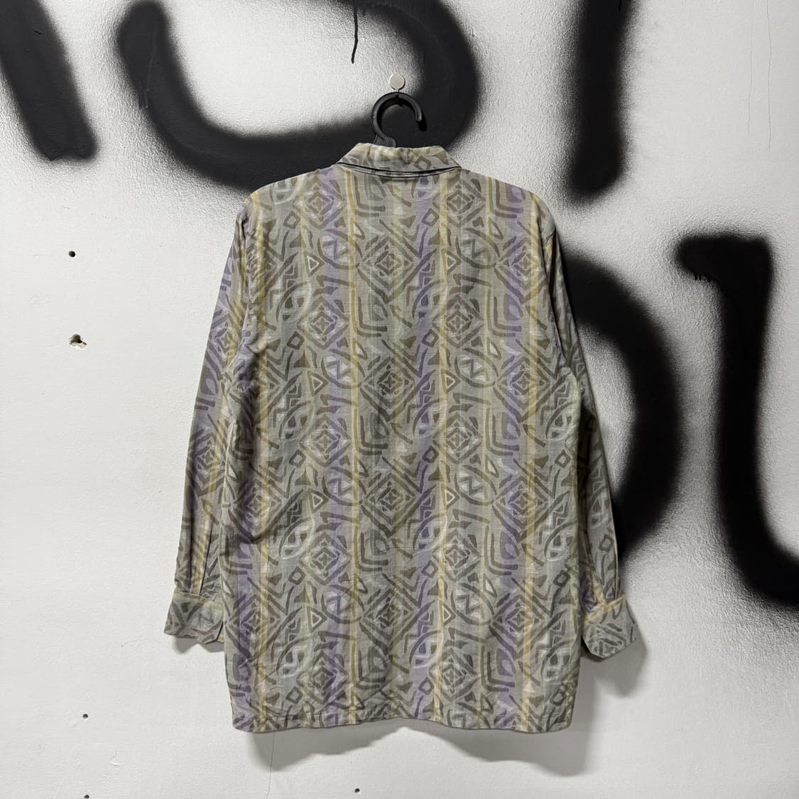 VTG 빈티지 마오리 트라이벌 풀 패턴 원포켓 코튼 긴팔 셔츠 상품이미지2