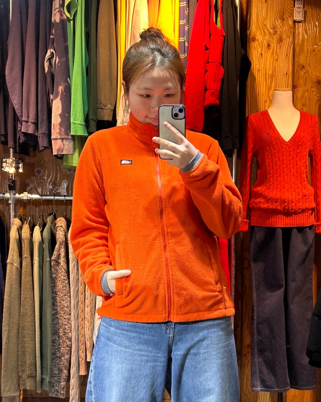 L 노스페이스 박스로고 오렌지 플리스 상품이미지1