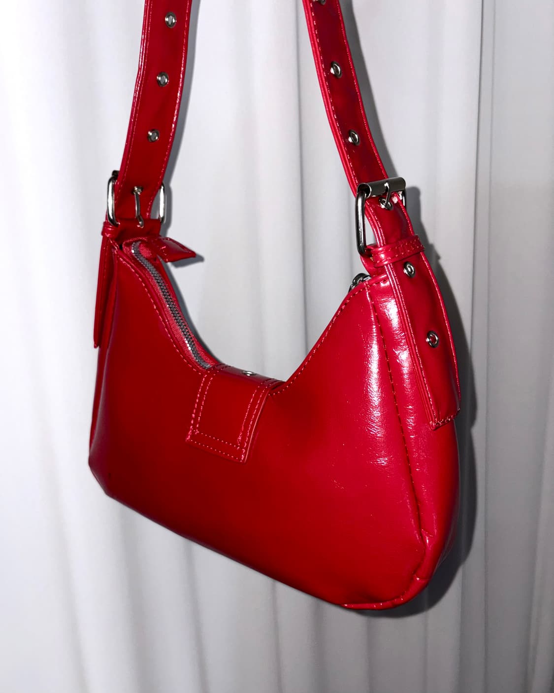 레드 펑크 갸루 빈티지 스트릿 레더 스터드 미니 숄더백 상품이미지4