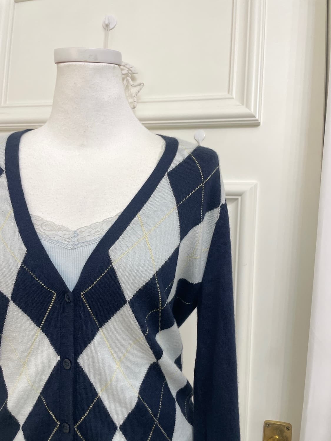 navy-sky blue argyle basic wool cardigan 상품이미지5