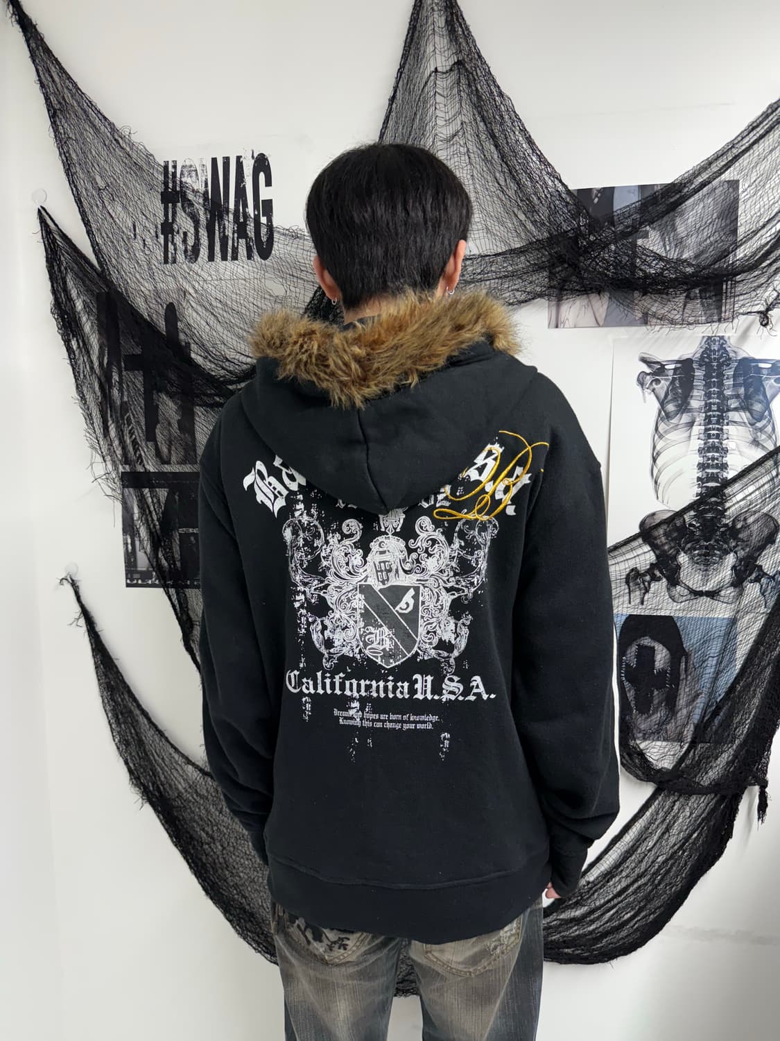 Bad boy printing fur hood zip up  상품이미지1