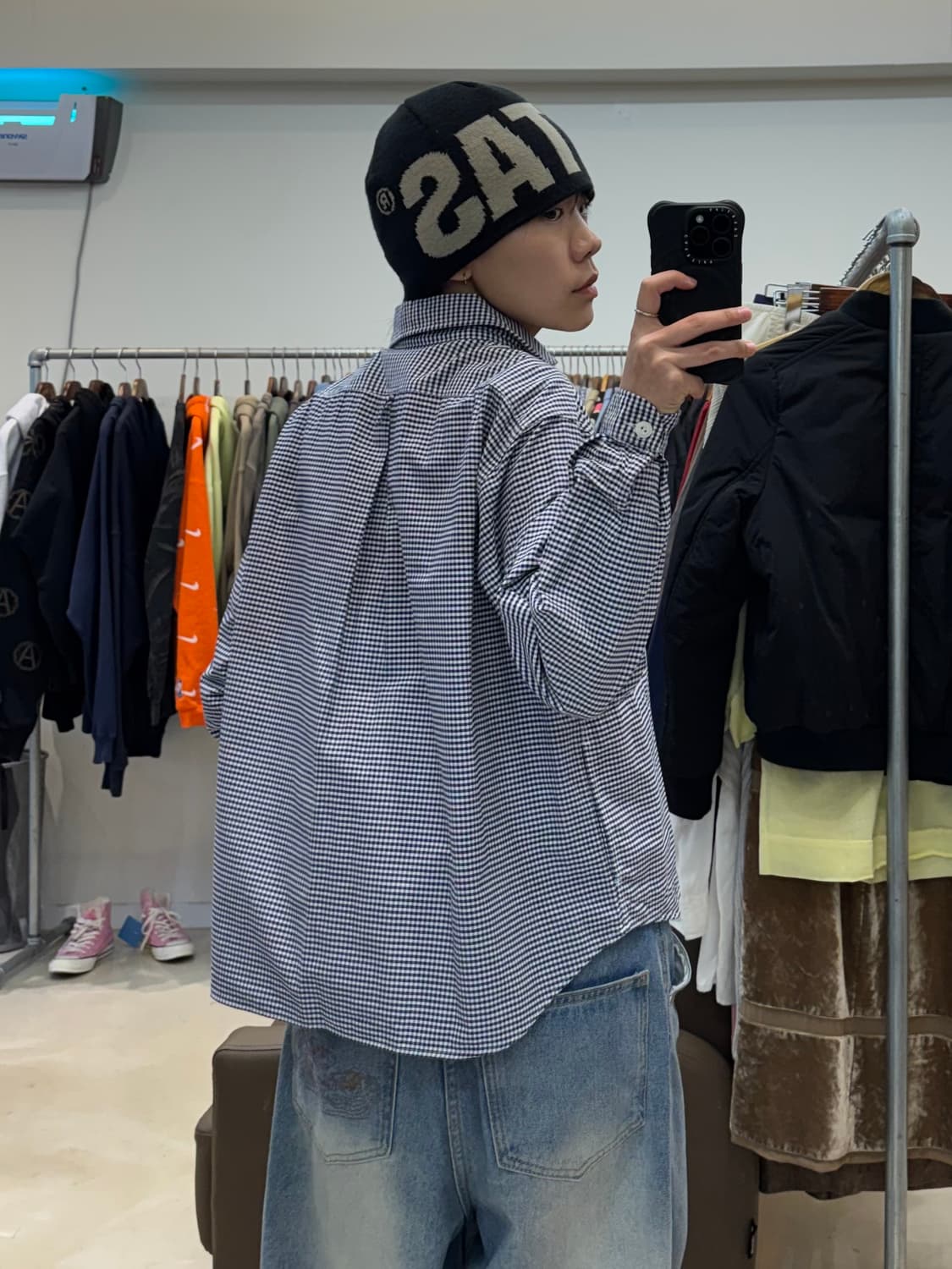 단톤 라운드 카라 체크 셔츠 상품이미지8