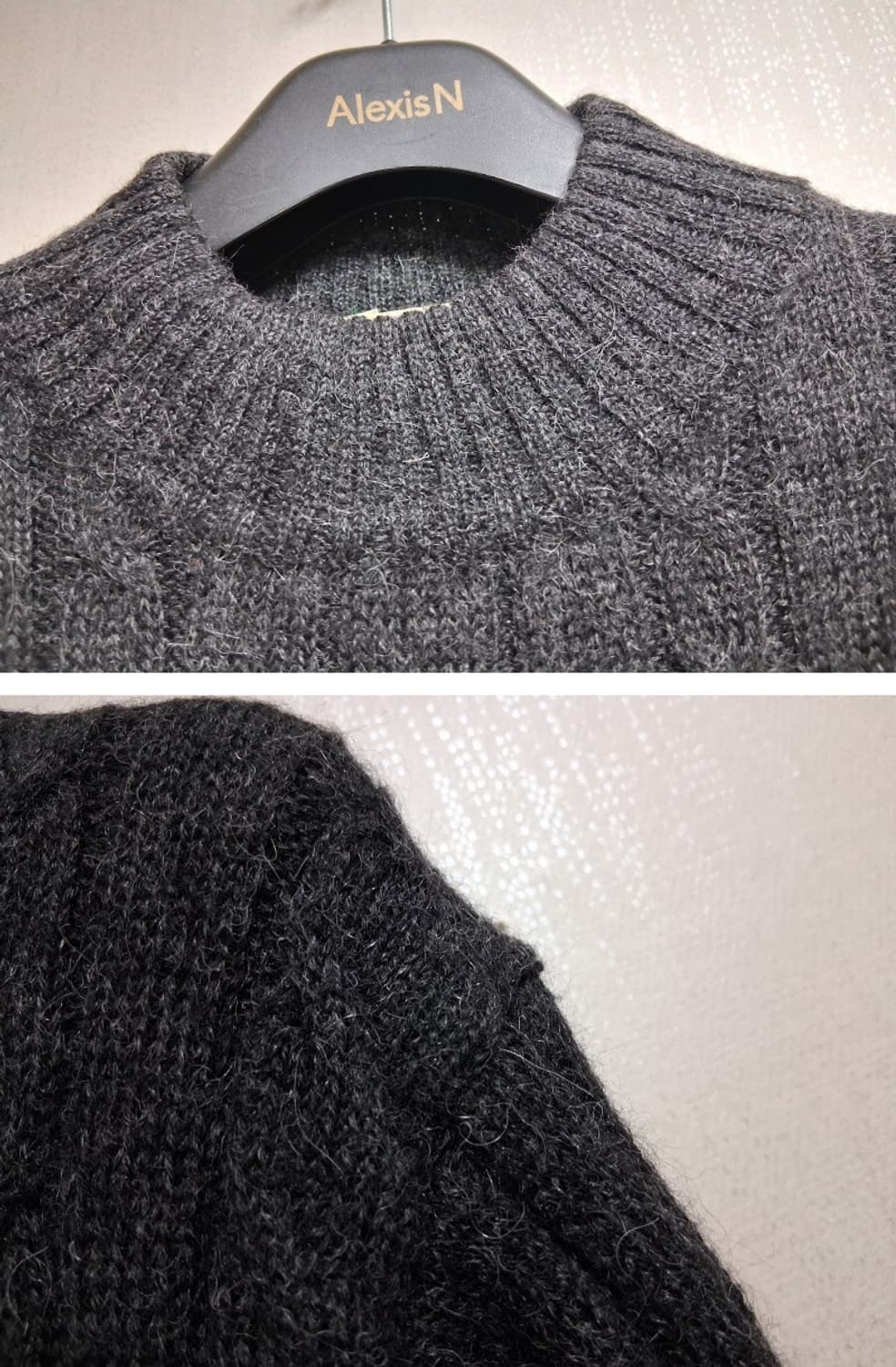 일본수입빈티지 una tina alpaca 진회색 꽈배기 알파카니트 하프 상품이미지4