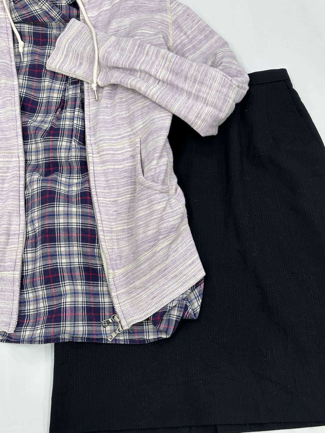 🥠스즈코의 퍼플 후드코디세트🥠 오가닉 체크셔츠 미디스커트 코디세트 상품이미지3